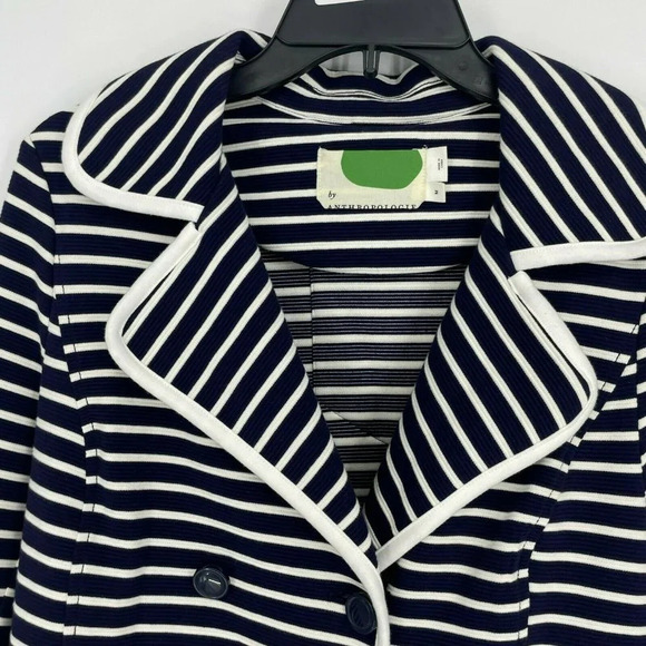 Anthropologie Coat Women’s Sz M Blue White Stripe Shell 4 Button Single Breasted - Picture 6 of 9